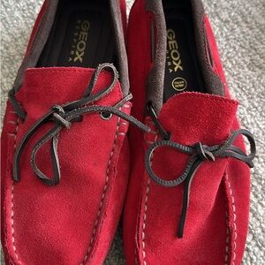 Geox Red Suede Loafers with Moccasin-Style Design